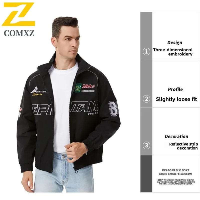 

COMXZ Brand Luxury Men Jacket 2025 Fashion Notch Collar Camping Windproof Coat Street Style Lightweight Spring Autumn Garment