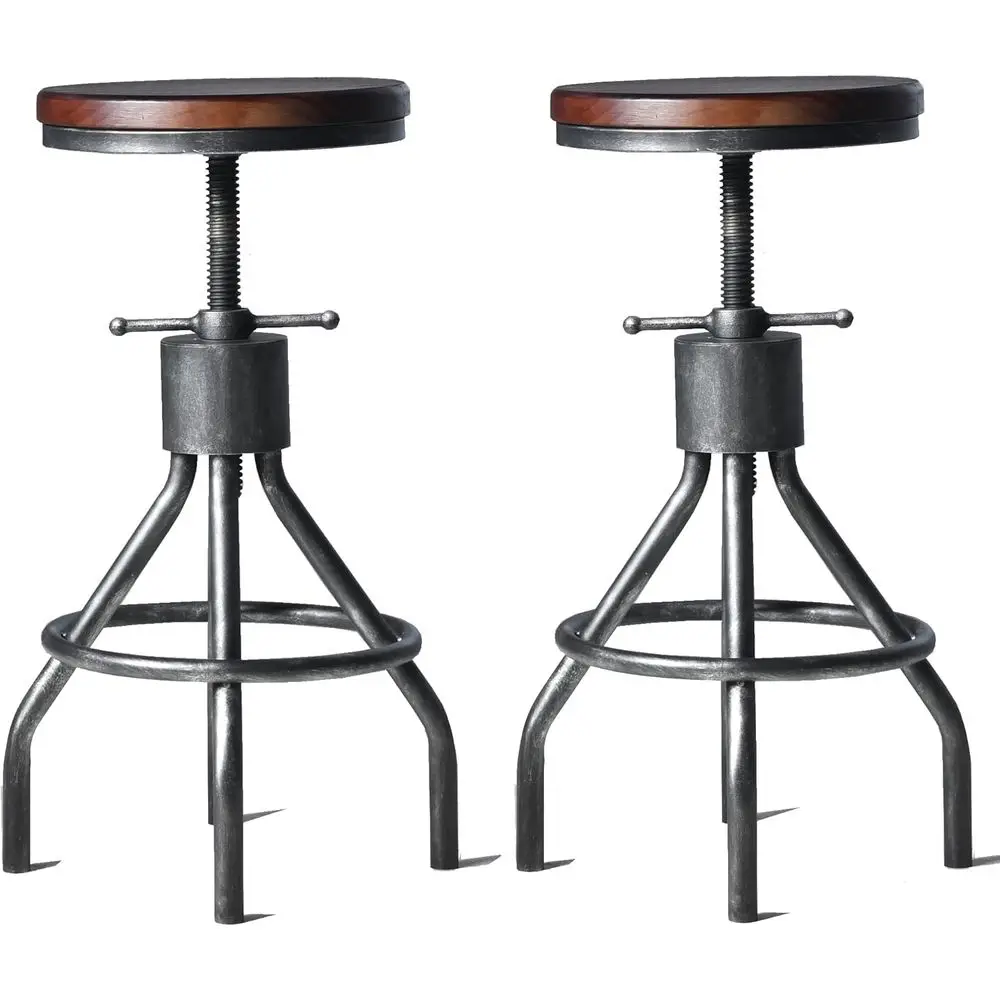 

Промышленный барный стул в винтажном стиле, регулируемый, круглый, из дерева и металла, вращающийся, высотой 23-30 дюймов, для барной стойки/кухни (цвет орех)