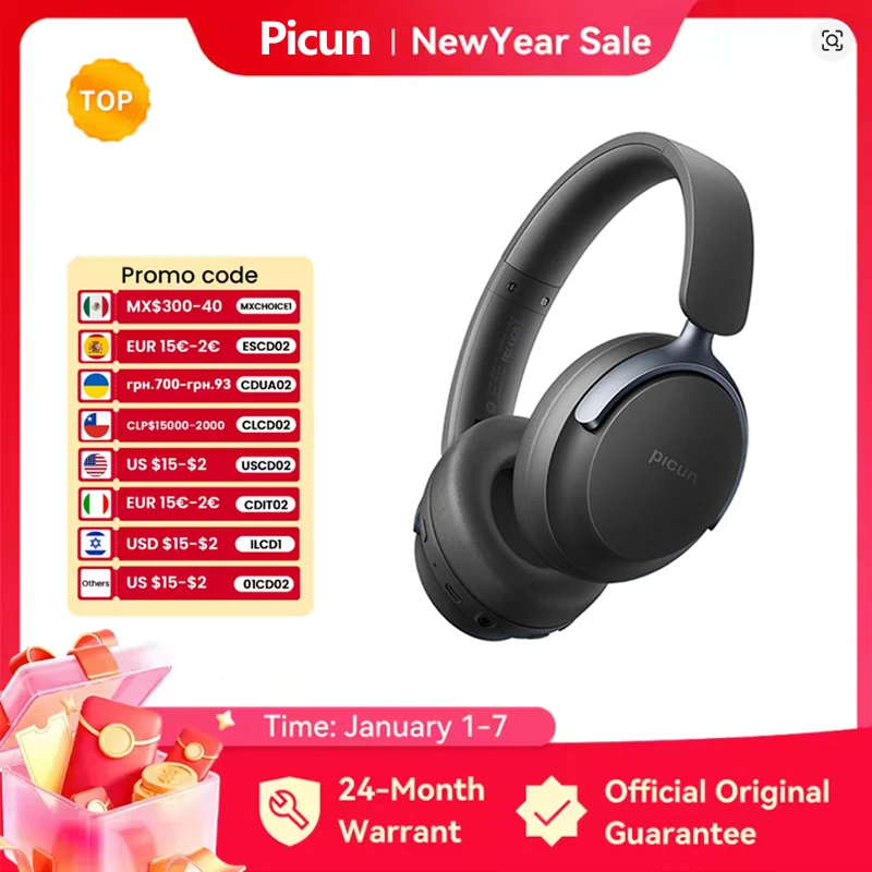 Picun NC60 ANC Wireless Bluetooth 5.4 Headphone 48dB Hybrid Active Noise Cancellation Headsets 40mm Driver 80H Playtime Earphone