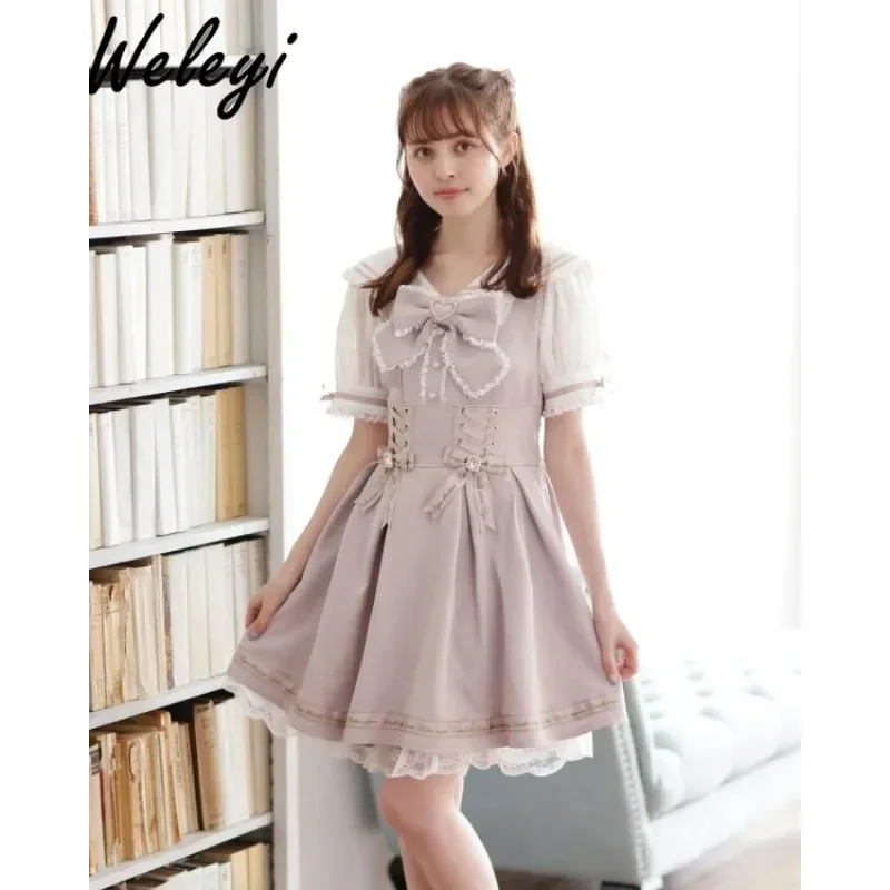 

Pink Lolita Dress Japanese Style Mine Series Mass-produced Navy Lapel Short Dresses Soft Girl Sweet Lovely Vestidos De Fiesta