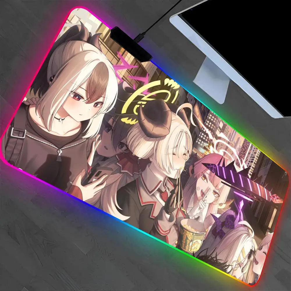 

B-Blue A-ArchiveS коврик для мыши коврик для ноутбука игровой RGB аниме коврик для мыши с подсветкой геймерская девушка мультфильм настольные коврики настольный коврик