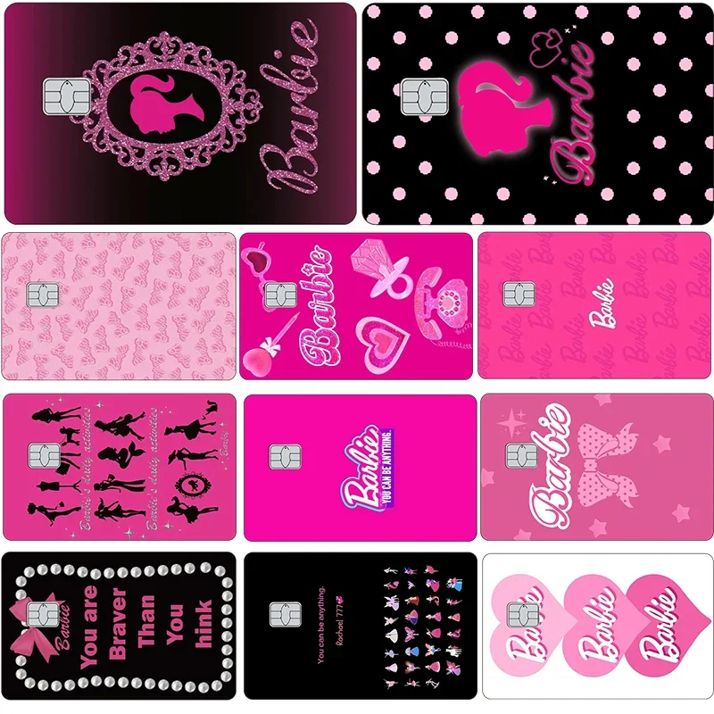 Barbie Diy Anime Tape Laser Stickers Cartoon Fashion Credit Debit Bus Metro Card Glitter Film Skin Case for Small Large No Chip