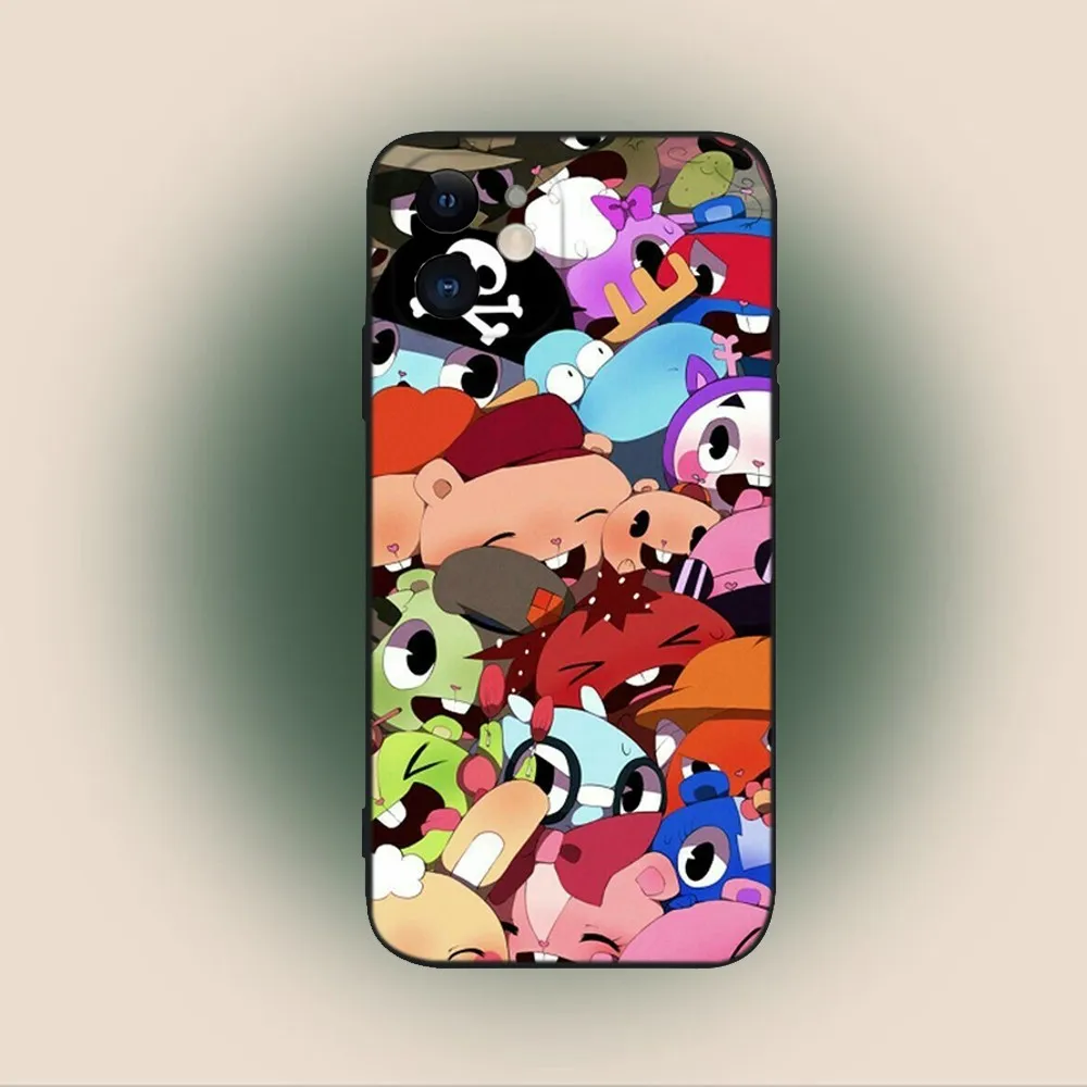 H-Happy Tree Friends  Phone Case For iPhone 15,14,13,12,11,Plus,Pro Max,XS,X,XR,SE,Mini,8,7 Soft Silicone Black Cover