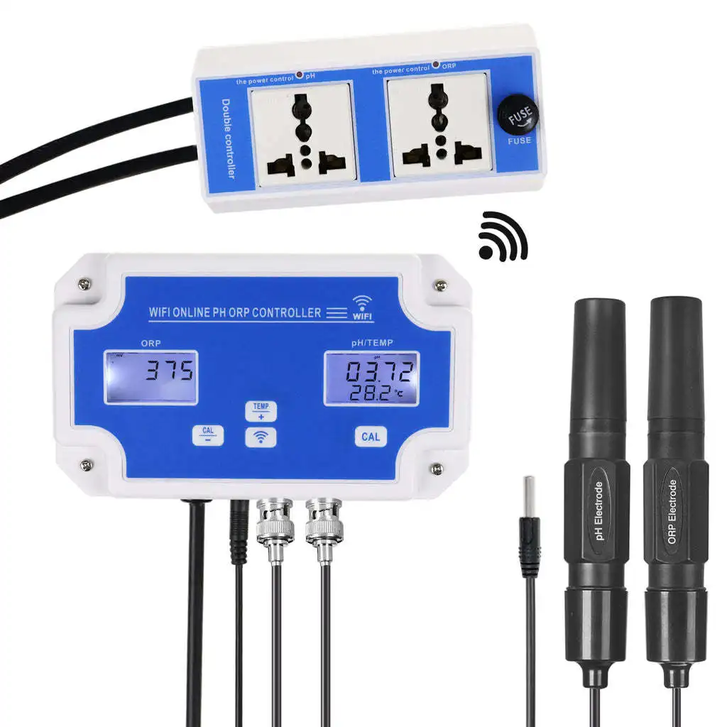 

PH ORP Controller with Monitoring and Dosing Wireless App Remote Online Monitor Digital pH Meter Redox Temp Tester for Pool Pond