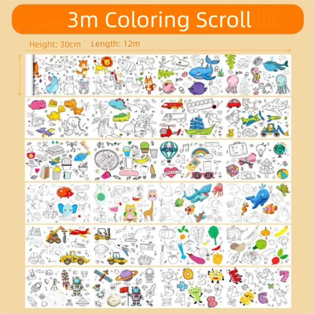 Fun 3m Painting Graffiti Scroll Color Filling Paper-cut Art Coloring Paper DIY Home Craft Drawing Roll