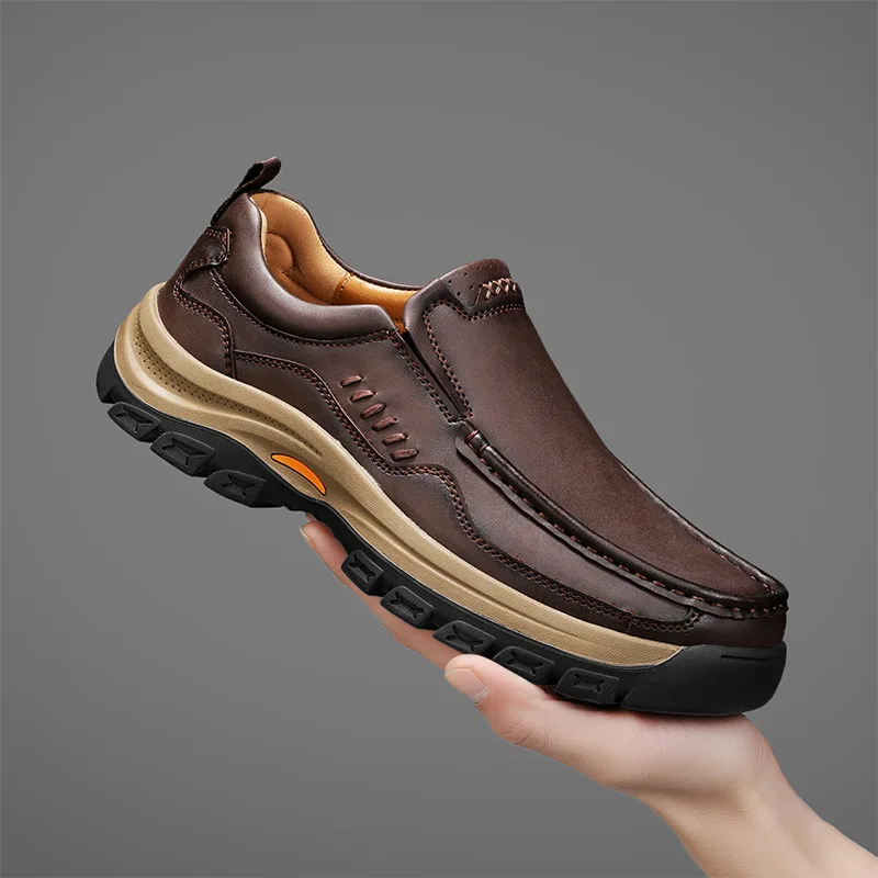 

Men's Hand-Stitched Fashion Loafers, Solid Color Low-Top Casual Shoes, Simple Trendy Slip-On Sneakers, Large Size Men's Shoes
