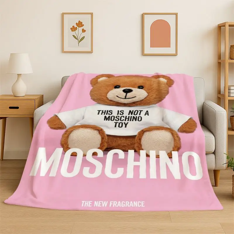 Manta clásica de franela suave con diseño de oso de dibujos animados M-Moschino, manta acogedora para cama, sofá, dormitorio, sala de estar, viajes, picnic para niños