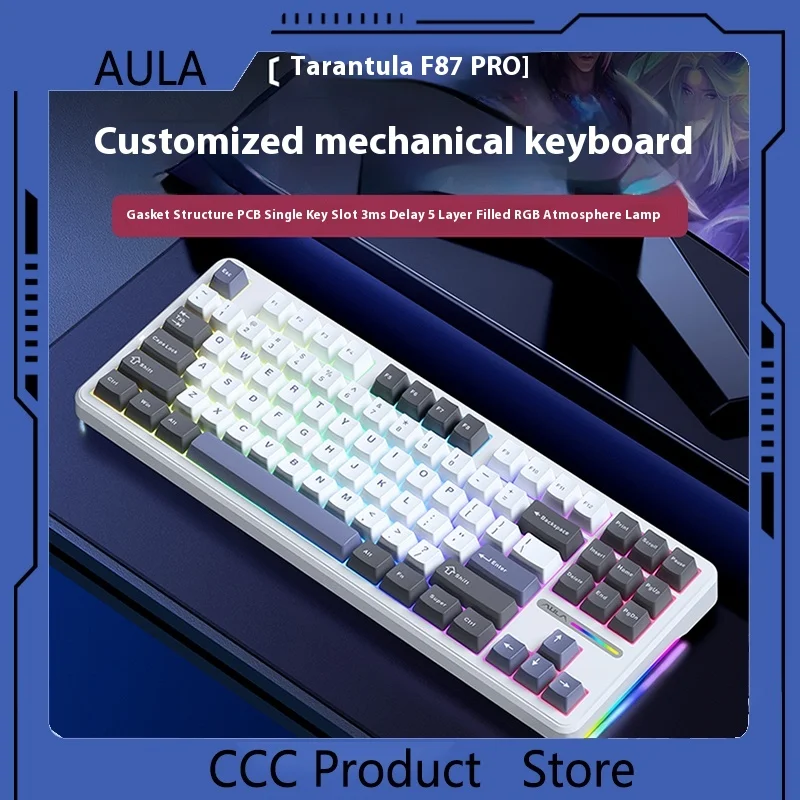 Aula F87 Pro Mechanical Keyboard 3 Mode 2.4g/Usb/Bluetooth Tri Mode Wireless Keyboard 87 Key Hotswap Rgb Pbt Office Gaming Gifts