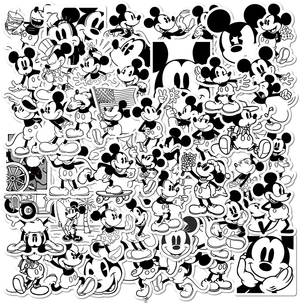 10/30/50pcs Black White Disney Mickey Mouse Graffiti Stickers Water Bottle Notebook Laptop Waterproof Sticker Kids Classics Toys