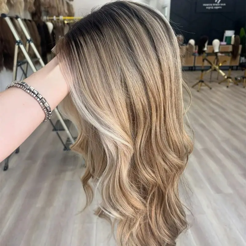 

Синтетический парик 13x4 с HD-кружевом и средней частией, омбре коричнево-блонд, для белых и чернокожих женщин, из термостойкого волокна, реалистичный, для вечеринок