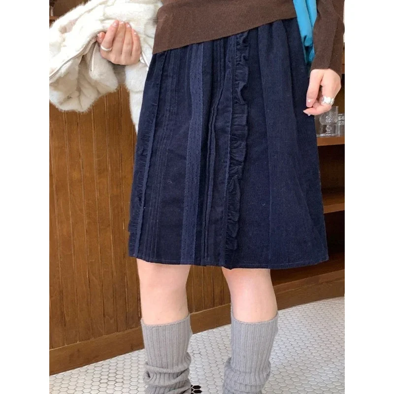 

Винтажная юбка в стиле Харадзюку с кружевными вставками, женская, весна 2026, с эластичной талией, А-силуэт, с оборками, в стиле Y2K, эстетика гранж, средней длины