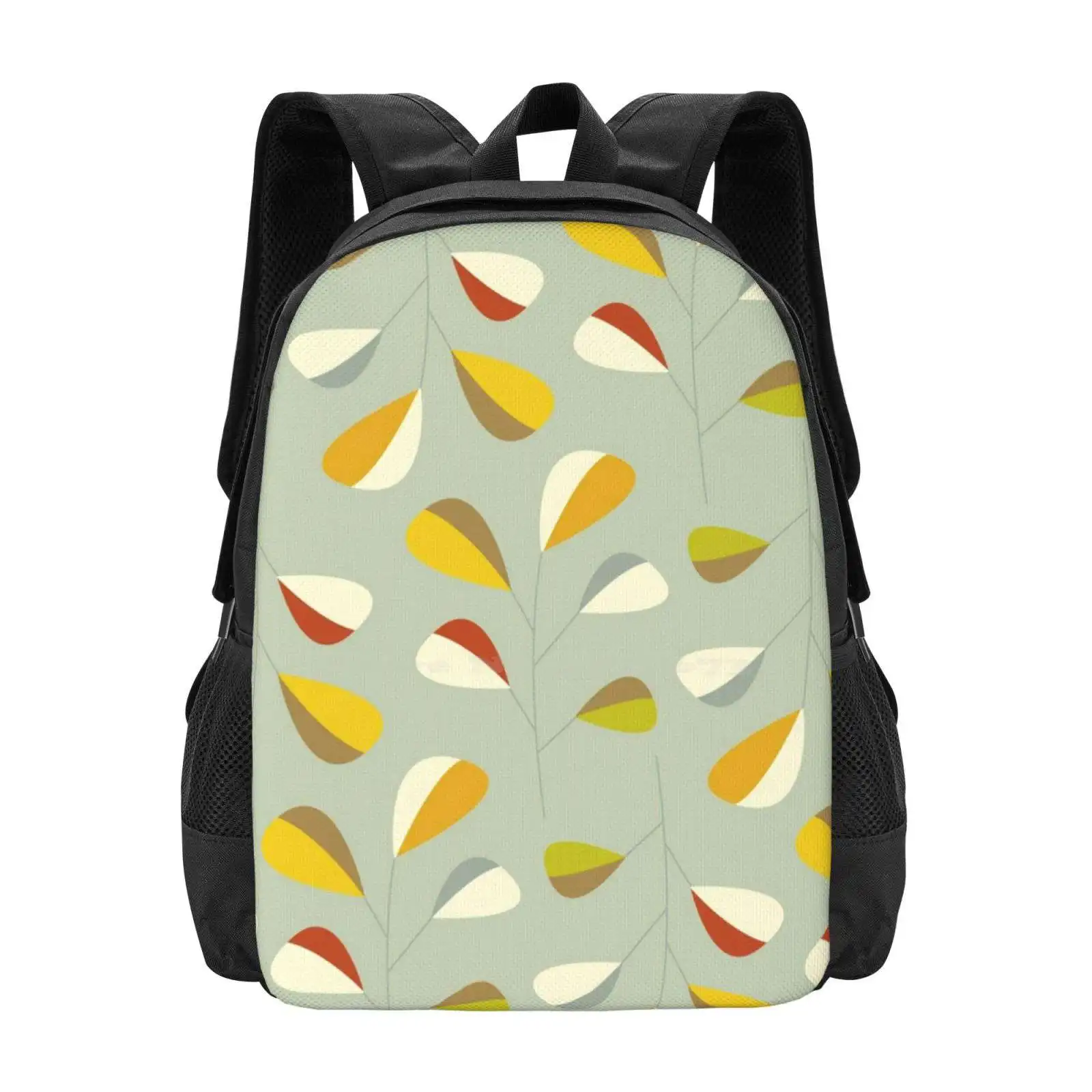 Mid Century Modern Graphic Leaves Pattern 1. Vintage Green Backpacks For School Teenagers Girls Travel Bags Mid Century Modern