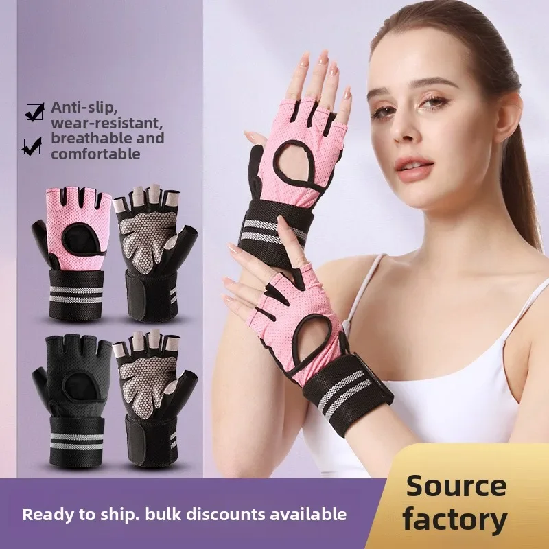 Men Women Half Finger Fitness Riding Gloves Hollow Breathable Non Slip Wear Resistant Elastic Gloves with Extended Wrist Support
