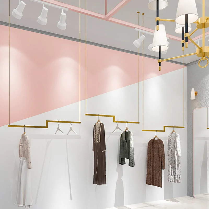 custom.High End Clothes Shop Metal Garment Display Stand Clothing Racks Clothes Stands Luxury Shoe Racks For Clothes Store