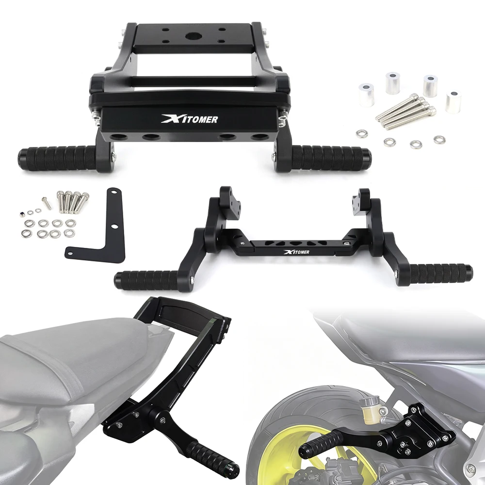 

Fit For Yamaha FZ-07 MT-07 2014-2025 Motorcycle Adjustable Rear Footrests Subcage Passenger Peg Guard &Sub Cage with Scrape Bars