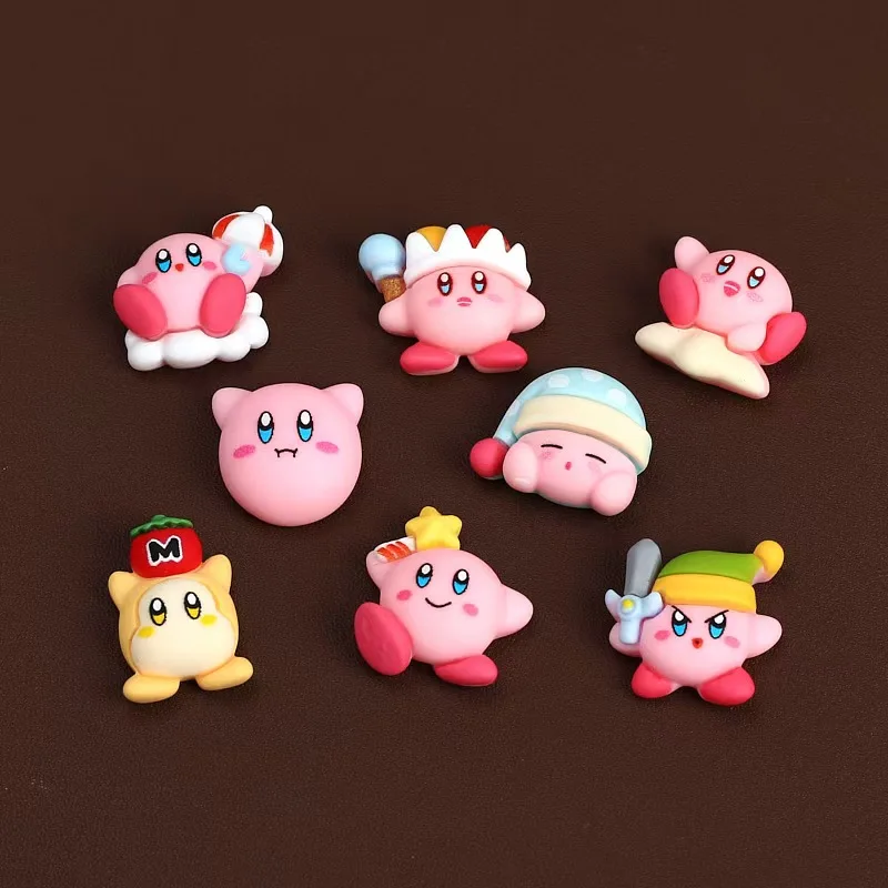 8Pcs/Set Cartoon Cute Anime Figure Mini Star Kirby Ear Studs Hairpin Nail Decoration Water Cup Case Resin DIY Accessories image 2