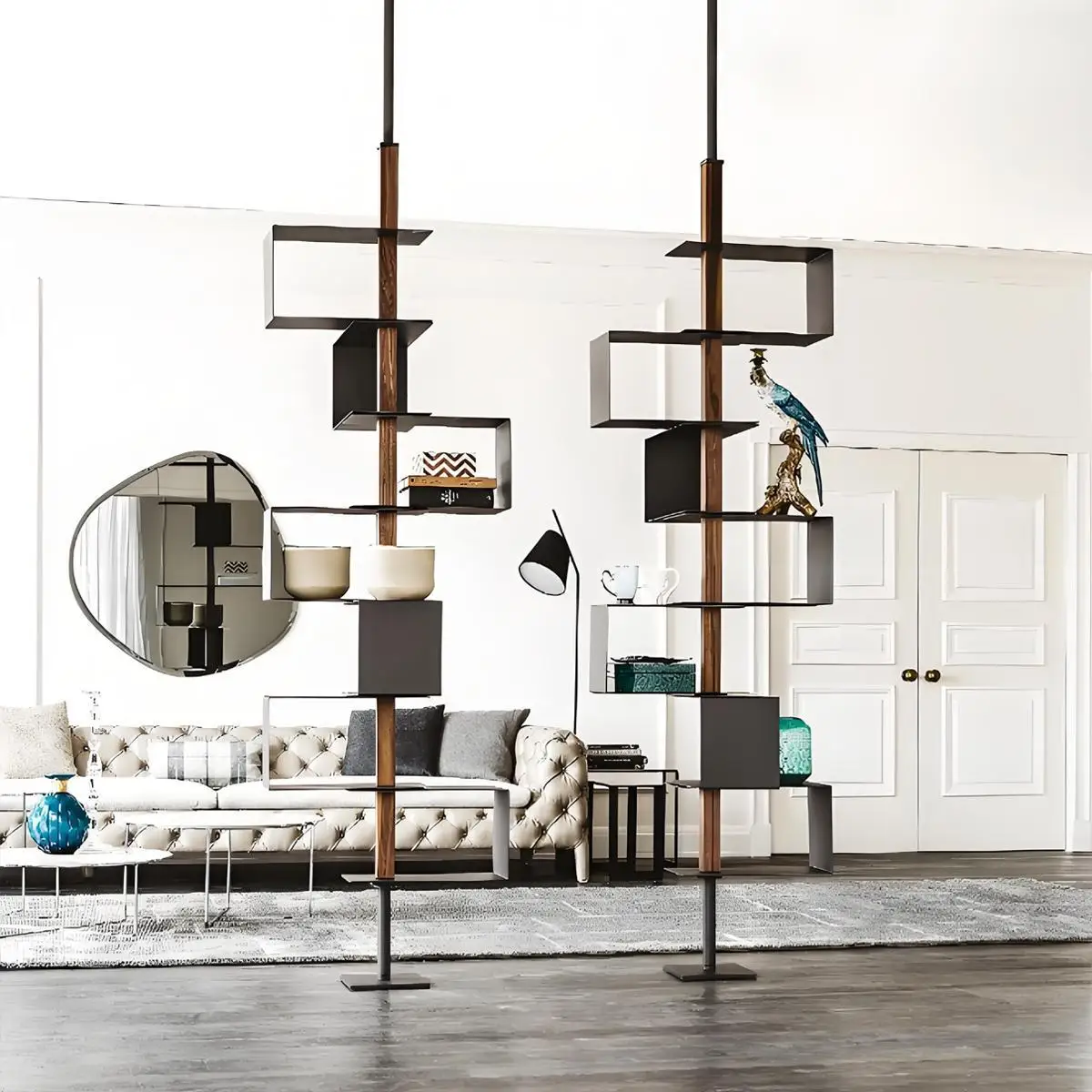 Italian minimalist rotating bookshelf living room designer aluminum alloy floor storage shelf