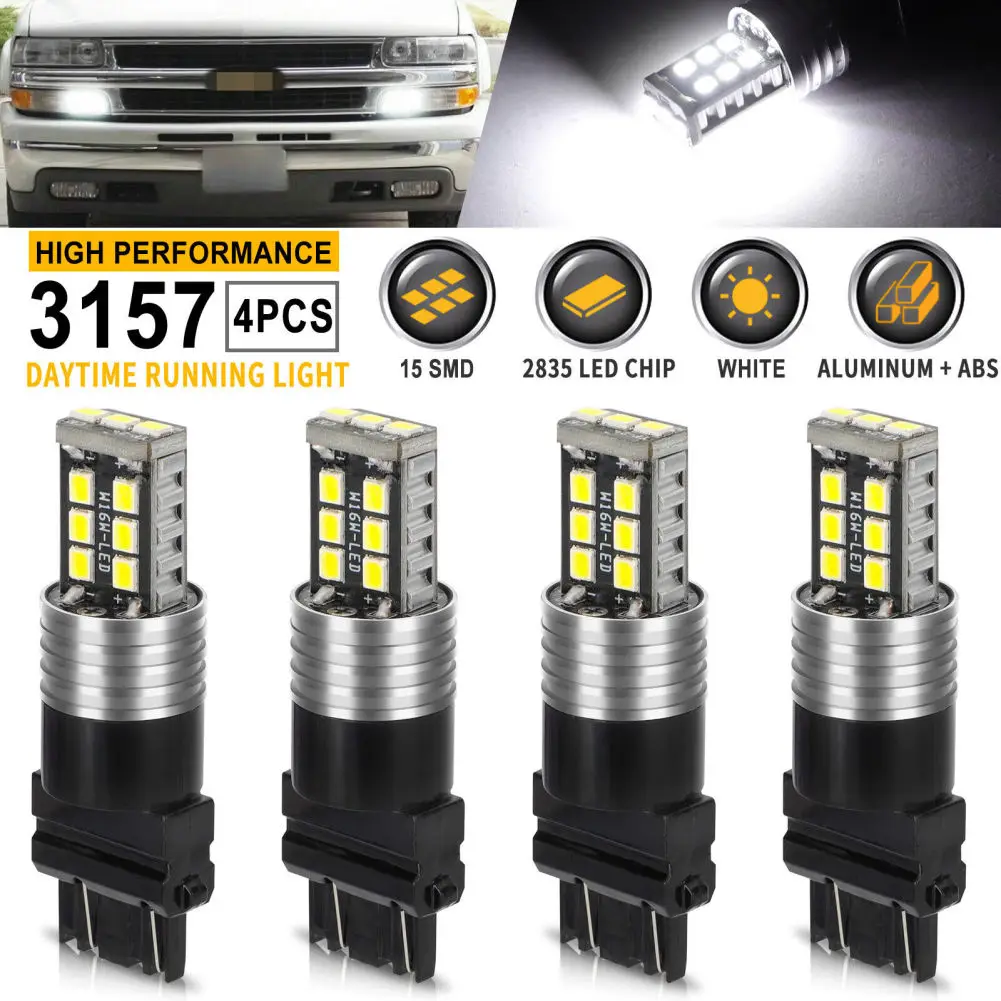 

4 Pcs 3157 LED Bulb Reverse Lights Super Bright 6000K White DRL Brake Parking Signal Light 15-SMD 12V Waterproof 800LM/bulb