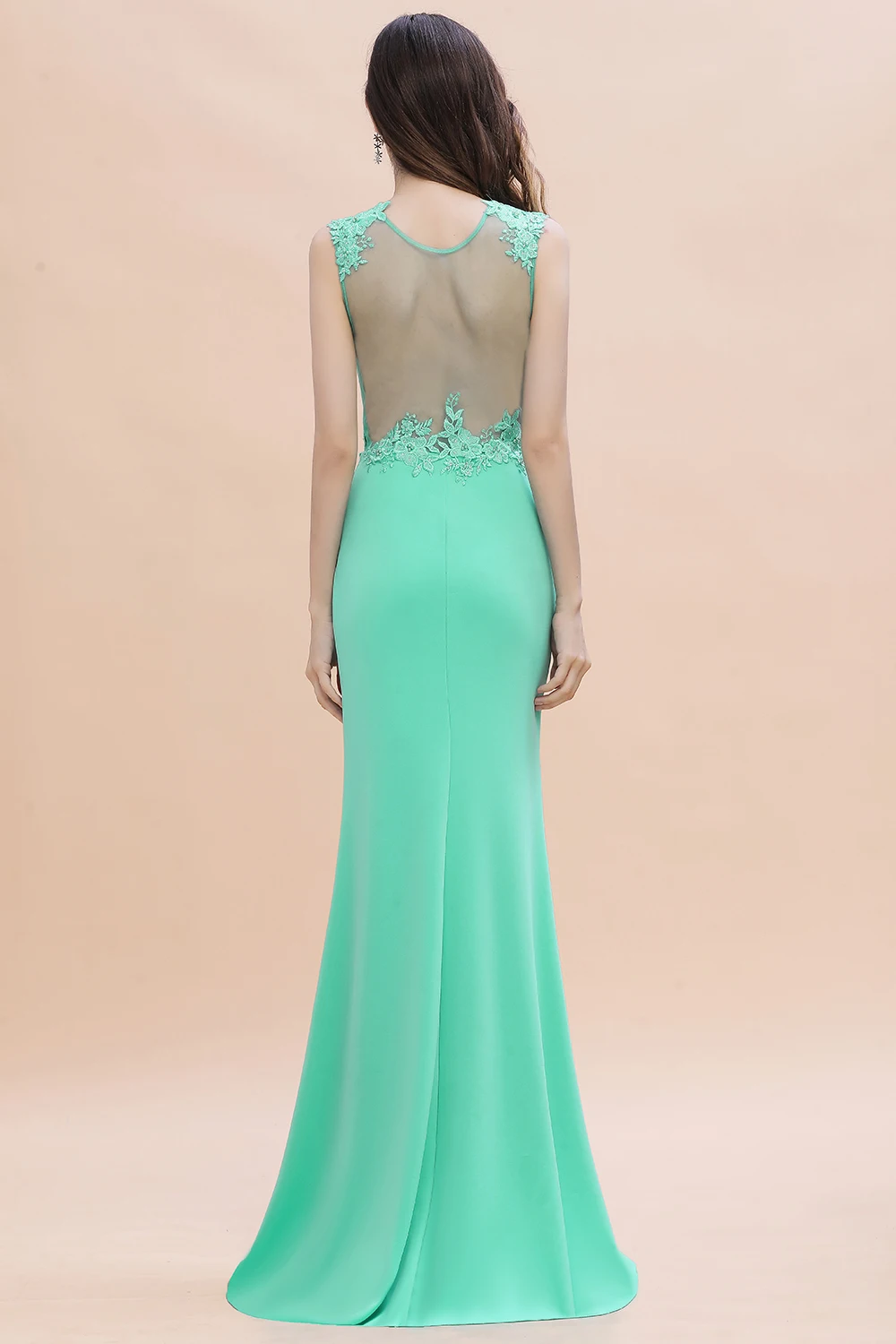BABYONLINE Sexy Prom Dress Flower Lace Embroidered Cut Out Back Mermaid Hem Gown Slim Fit Maxi Green Illusion Ball Formal Gowns