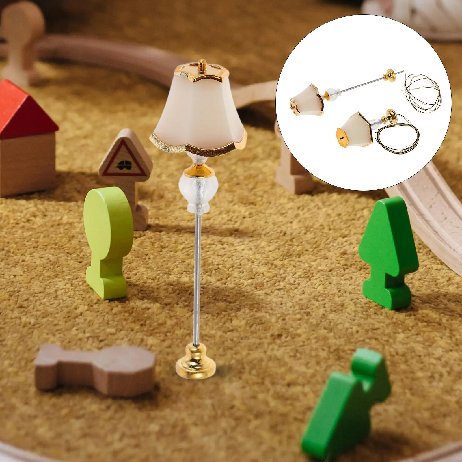 

2Pcs Mini Dollhouse Floor Lamp Elegant European Design Realistic Illuminated Lighting for Miniature Interior Decoration Craft