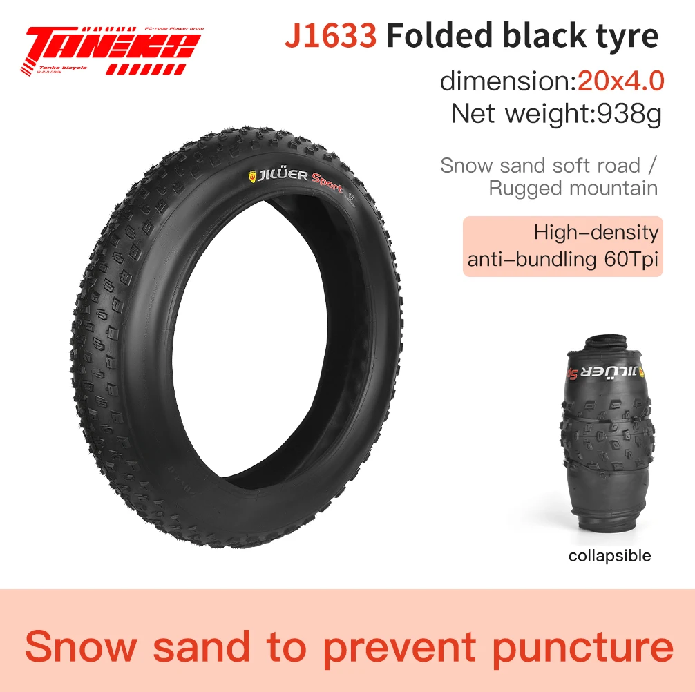 TANKE Pannensicherer Schnee- und Strandfahrradreifen MTB Rutschfester Fatbike-Reifen 20x4.0 24x4.0 26x4.0 Fahrradreifen Winter-Fatbike-Banden