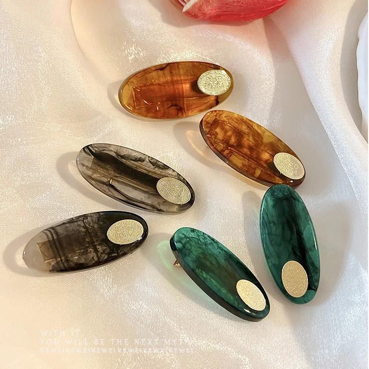 

2pcs New Oval Acetic Acid Duckbill Clip Fashion Y2K Women Girls Style Retro Amber Clip Hair Clip Exquisite Hair Accessories