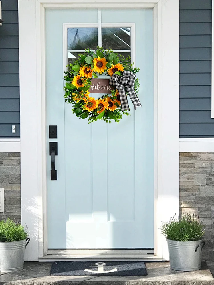 

17-дюймовый венок на весну и лето, искусственный цветочный венок для входной двери для внутреннего и наружного дома, свадебный декор для окон и стен