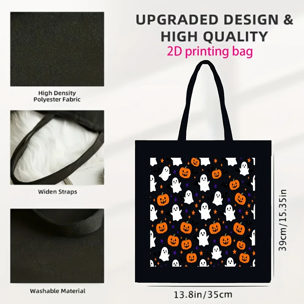 Reusable Grocery Bag Cute Ghost Pumpkin Bat Star Halloween Cartoon Pattern, Spooky Season Gift, Versatile Reusable Handbag