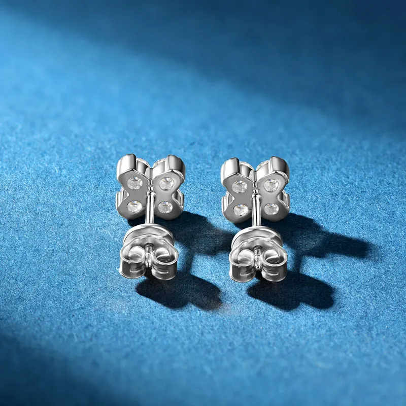 Lnngy 925 فضة كلاسيكي الأزهار قرط الاذن المرصع للنساء 3 مللي متر 0.1ct مويسانيتي مستديرة أقراط الماس لذيذ الأذن مجوهرات