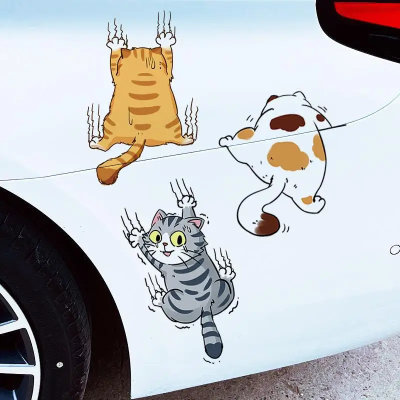 Three Cats Funny Car Sticker Cat Climbing Pet Animal Styling Stickers Car Body Decoration Creative Decals Auto Decor Accessories