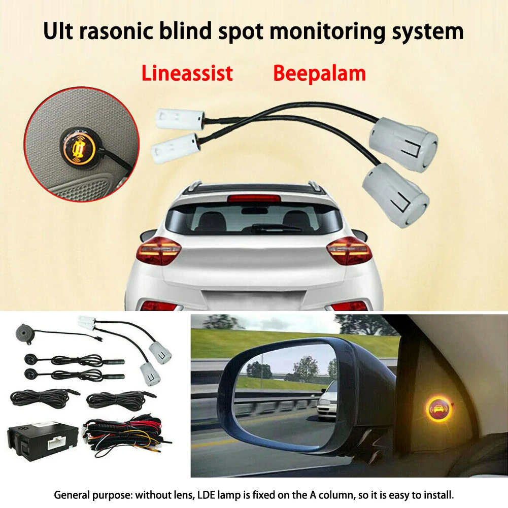 Système de surveillance des angles morts de voiture, système BSM à ultrasons, rappel de changement de voie, assistant de conduite, capteur de détection d'angle mort, DC 12V