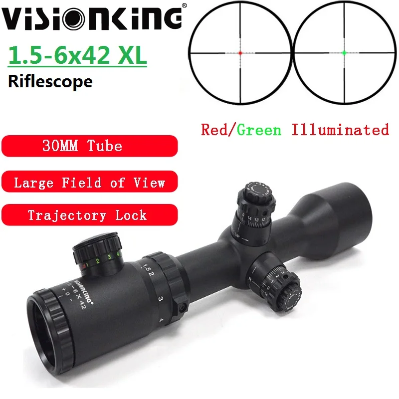 Visionking 1.5-6x42 Trajectory Lock Riflescopes FMC 30mm Tube Illuminated Night Vision Long Range Sniper Tactical Hunting Sight