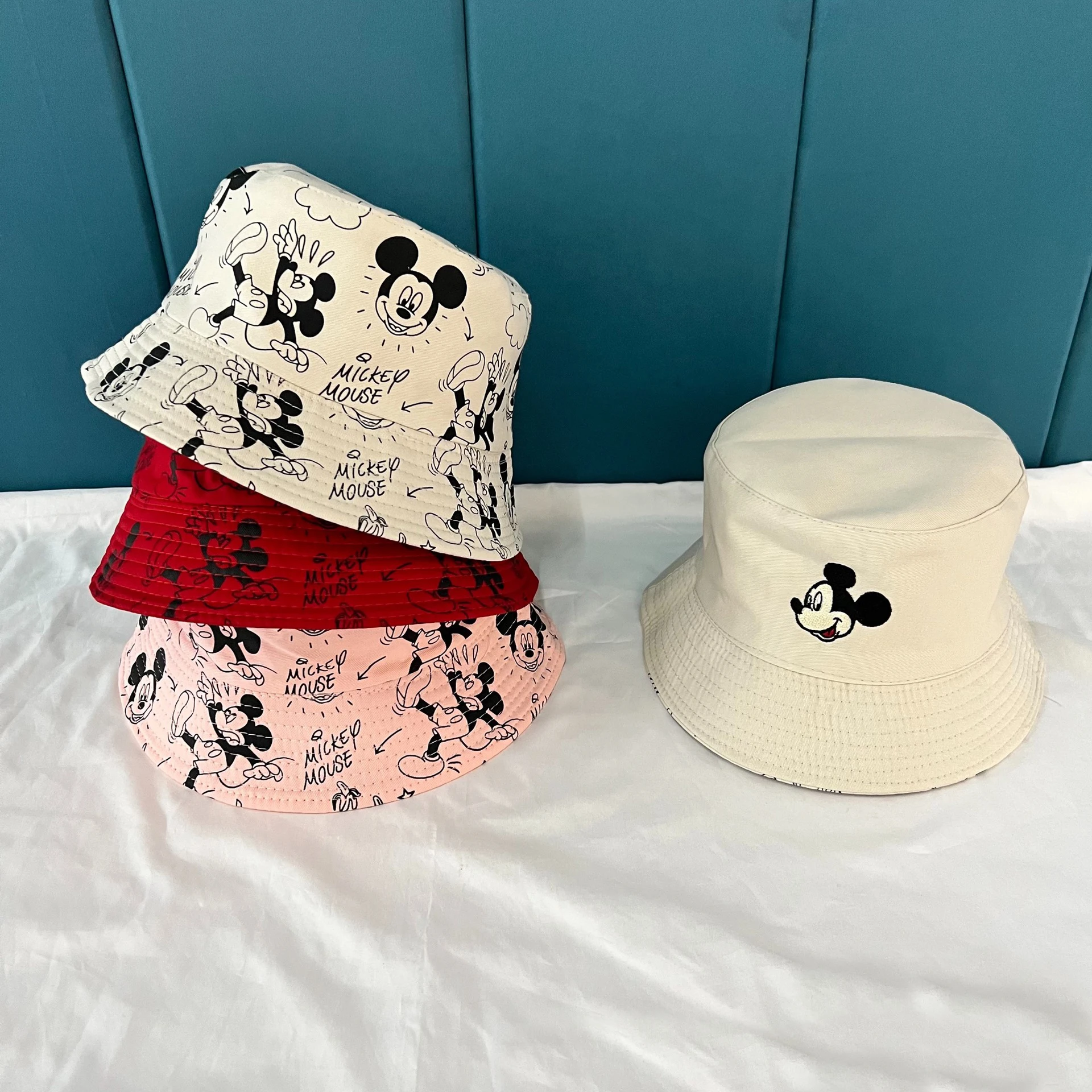 Disney-chapéu anime mickey mouse para meninos e meninas, boné de algodão estampado frente e verso, bonés de pescador feminino, viseira de viagem, moda