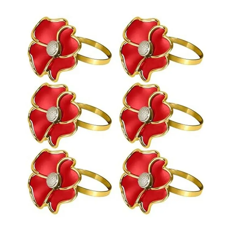 SEWS-Flower Napkin Rings Elegant Napkin Holders Kit For Paper Napkins And Table Cloths Set Of 6, B