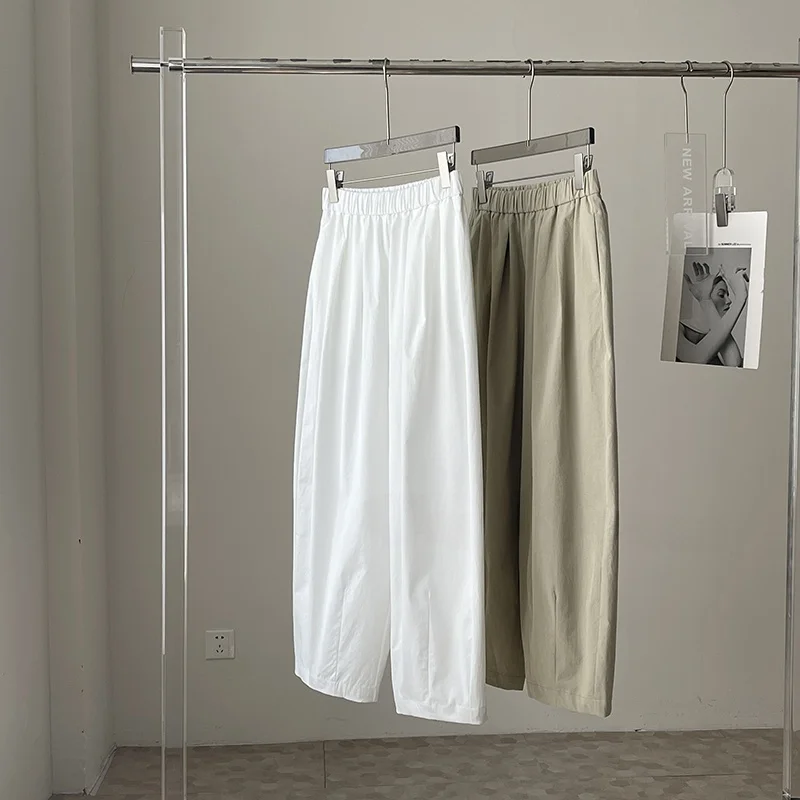 초편안 캐주얼 팬츠 루즈핏 허리밴드 다용도 슬림 와이드 레그 아빠바지 출퇴근 스타일 한국 버전 롱 팬츠