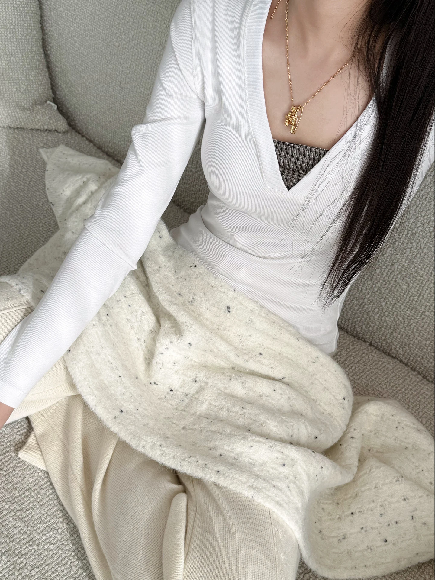 

FUFU BC New Aristocrat Slimming Classic Versatile Handmade Elastic Boting T-irt Women's Slim Fit Long Sve Cotton Winter