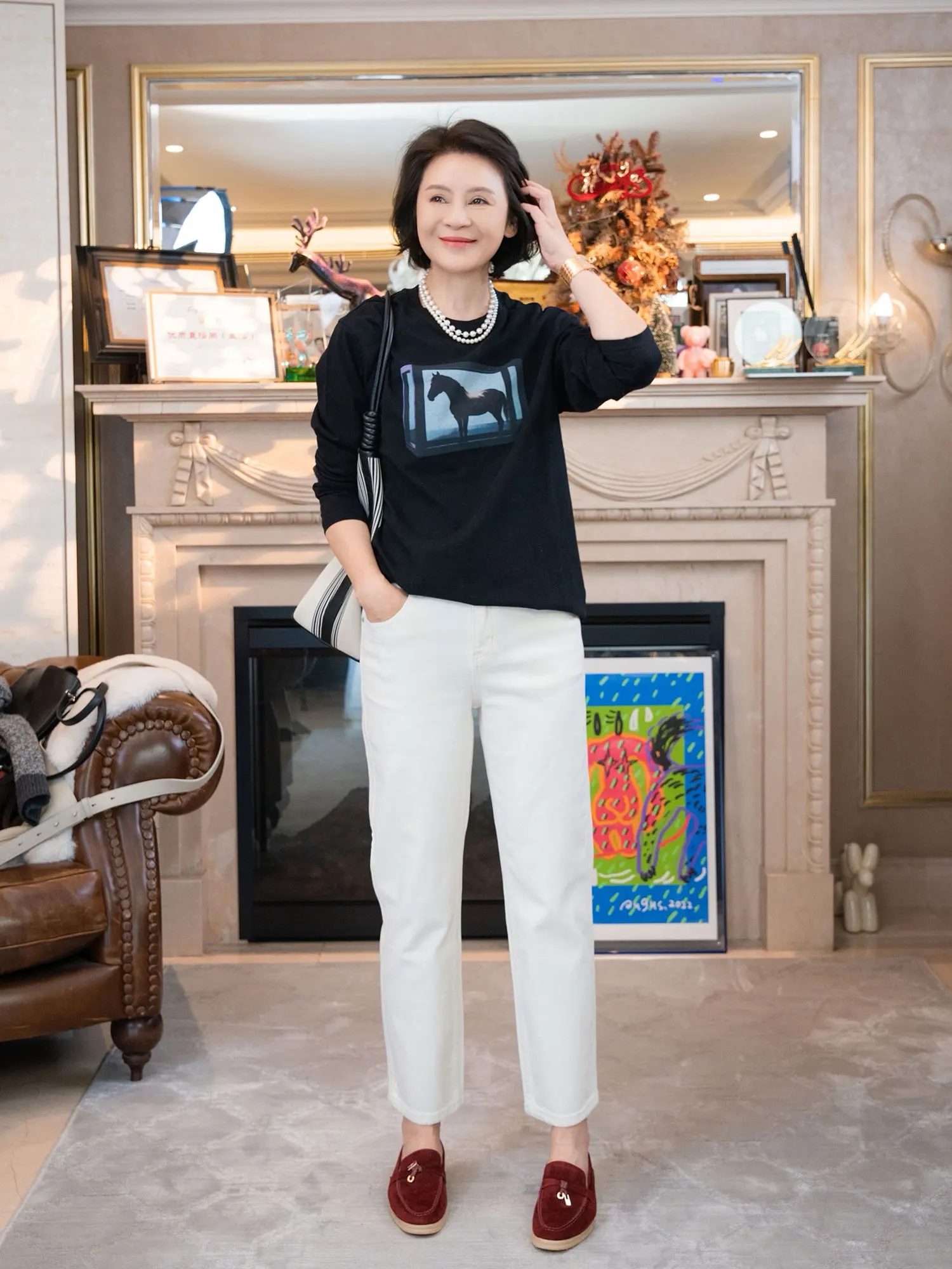 

High Proportion Cotton round Ne Long Sve T-irt Printed Casual Women's Top oulder-Down Sle Long T-irt