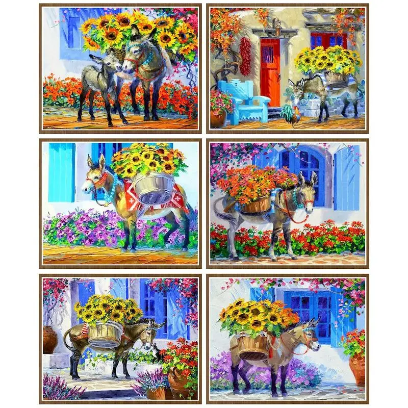 

CHENISTORY Sunflower Oil Painting Drawing On Canvas Handpainted Art Gift Diy Coloring By Number Donkey Animal Kits Home Decor