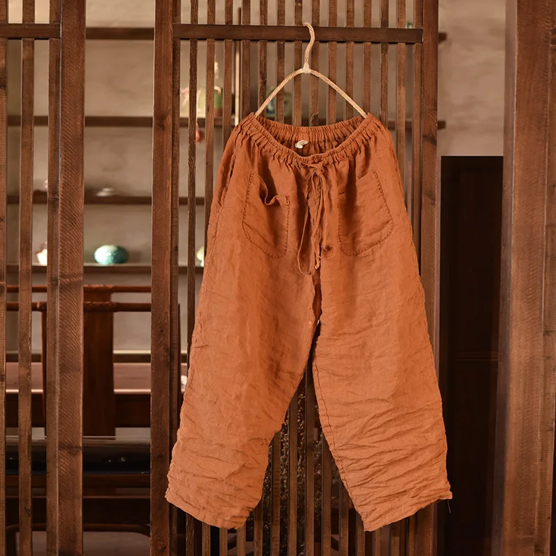 

Оригинальный дизайн: Льняные повседневные брюки-рутабаги с широкими штанинами для женщин, длинные брюки в художественном стиле, модные женские штаны