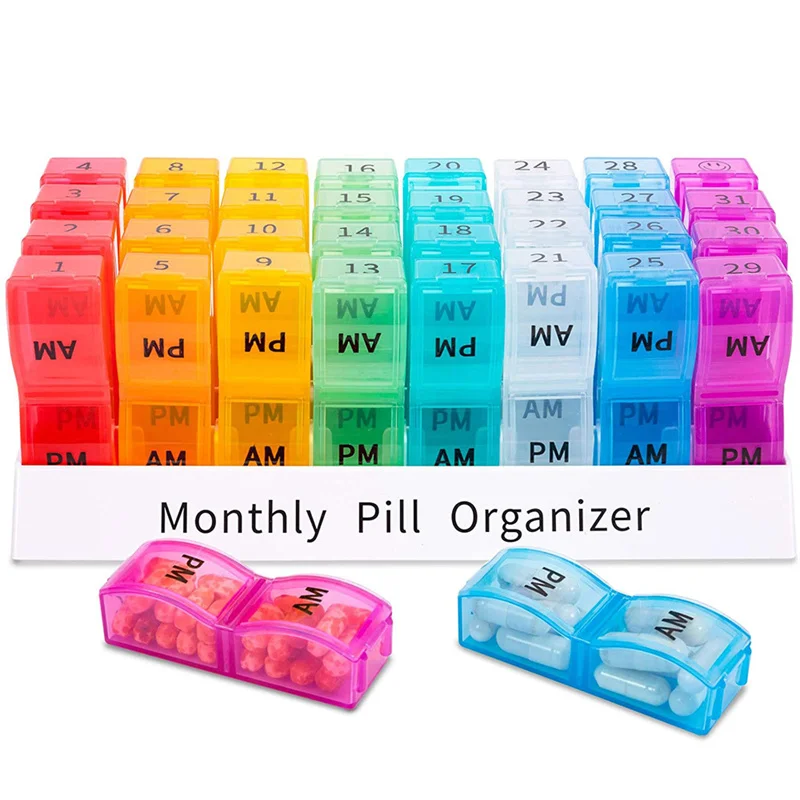 Monthly Pill Cases Travel Storage Container Colorful Drug Dispenser Packing Container 32 Slot Pill Box Organizer 31 Days