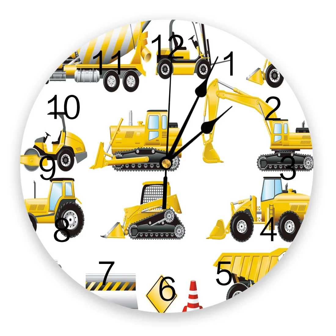 Excavator Car Vehicle Road Sign Wall Clock Modern Design Living Room Decoration Clock Mute Wall Watch Home Interior Decor