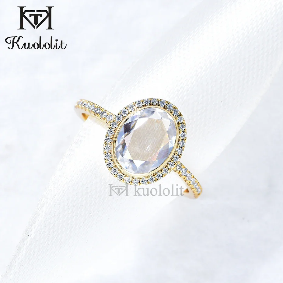 Kuololit Unique Portrait Moissanite Ring for Women Solid 18K 14K Yellow White Gold Oval Lozenge Ring for Engagement Christmas