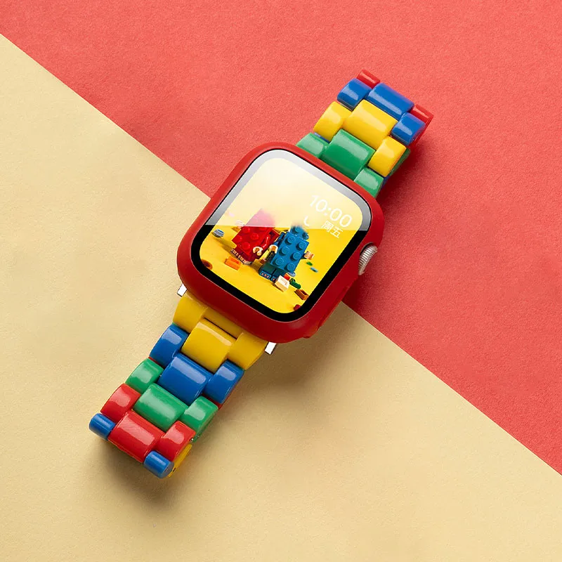 Silikonhülle + stilvolles Bonbonfarben-Harzarmband für Apple Watch 10 Ultra 9 8 7 6 SE für iWatch 41 mm 46 mm 49 mm 45 mm 40 mm 42 mm 44 3