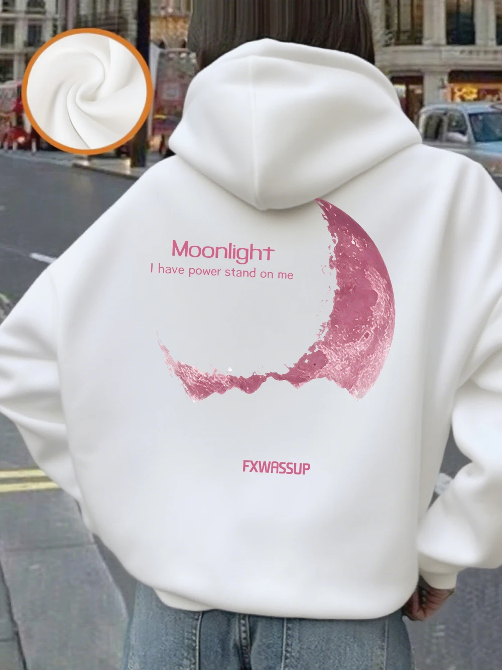 เสื้อฮู้ดพิมพ์ลายแสงจันทร์สวยงามสำหรับผู้หญิง เสื้อสเวตเชิ้ตลำลองพื้นฐาน มีกระเป๋า เสื้อกันหนาวผ้าฟลีซอุ่นๆ เสื้อผ้าผู้หญิง