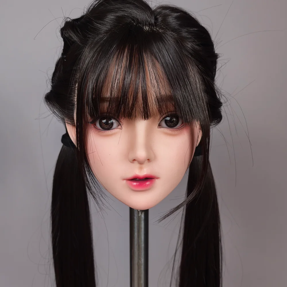 نموذج رأس أنثى جديد، نمط فتاة حلوة، مصنوع من السيليكون، للاستخدام الذكور البالغين. يمكن تجهيزها بشكل اختياري بفم أو بدون