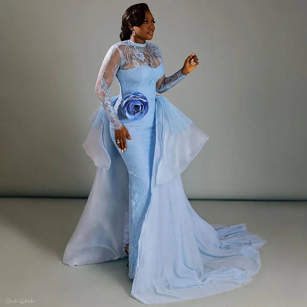 Luxury Lace Nigerian Evening Dresses 2025 Aso Ebi Wedding Party Dress Long Sleeves African Prom Gowns Customized