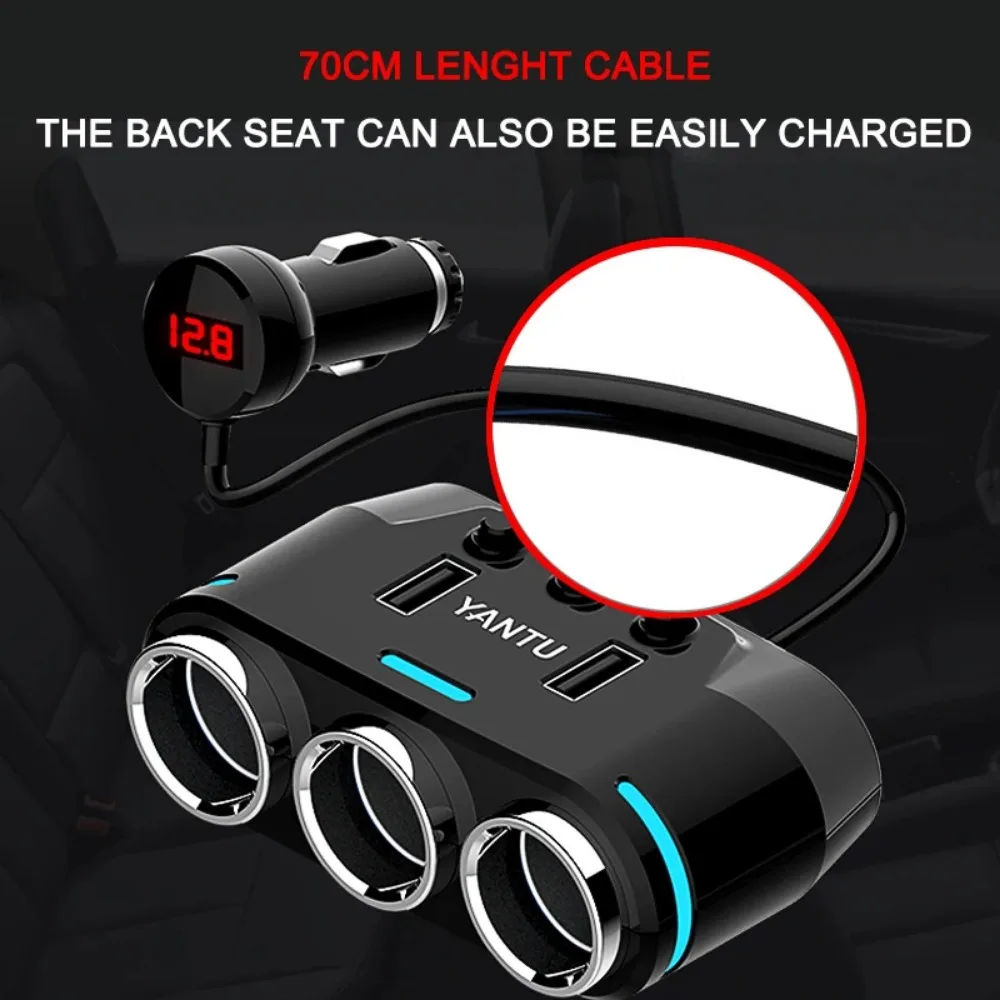 

ACCNIC 2 USB Port 3 Way Car Cigarette Lighter Socket Splitter Charger DC 12~24V Black