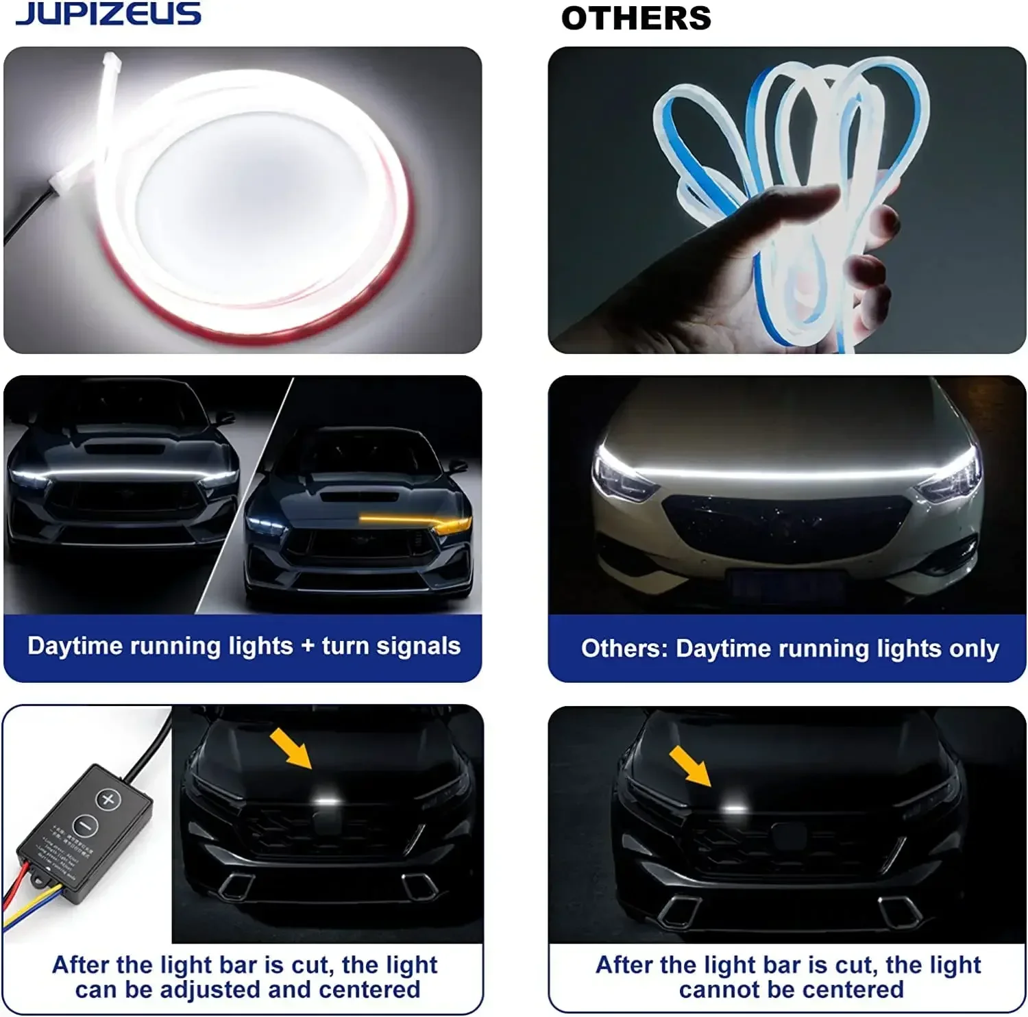 12V Yellow White Dynamic LED Daytime Running Light Strip For Car Universal Auto Headlight Strips Scan Car Hood Decorative Light