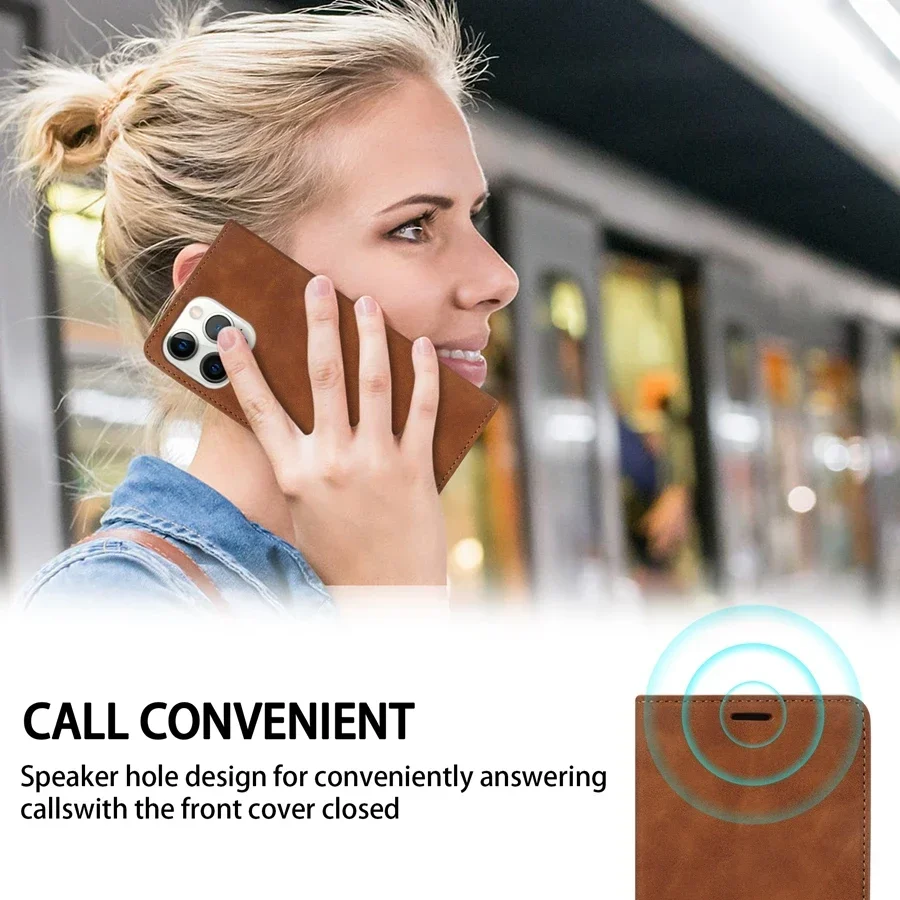 Wallet Skin Friendly Magnetic Flip With Card Slot Leather Case For iPhone Air 17 Pro Max 16e 16 15 Plus 14 13 12 11 XR Cover