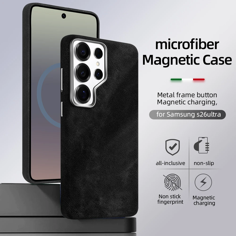 Vietao Magnetische Mikrofaser-Handyhüllen für Samsung Galaxy S26 Ultra, Kabellose Ladehülle S25 Ultra, Schwarz